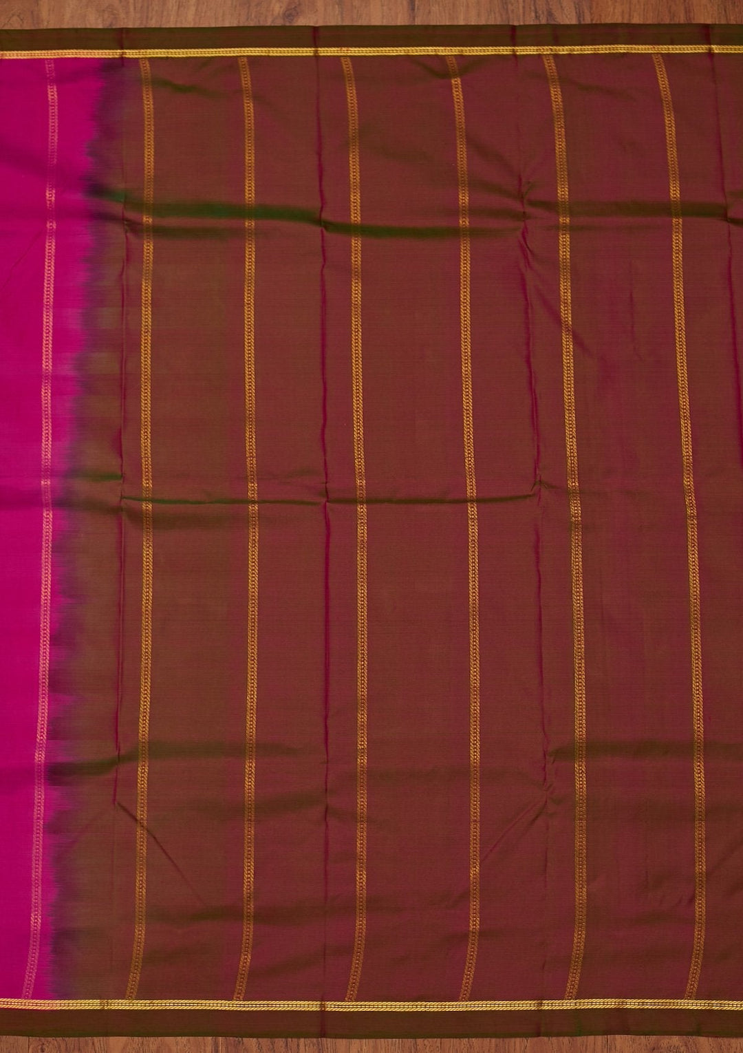 Magenta Pink Zariwork Pure Silk Designer Saree - koskii