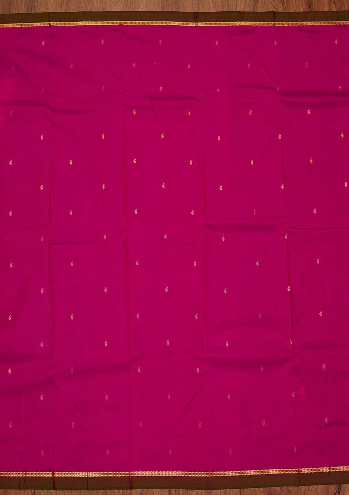 Magenta Pink Zariwork Pure Silk Designer Saree - koskii