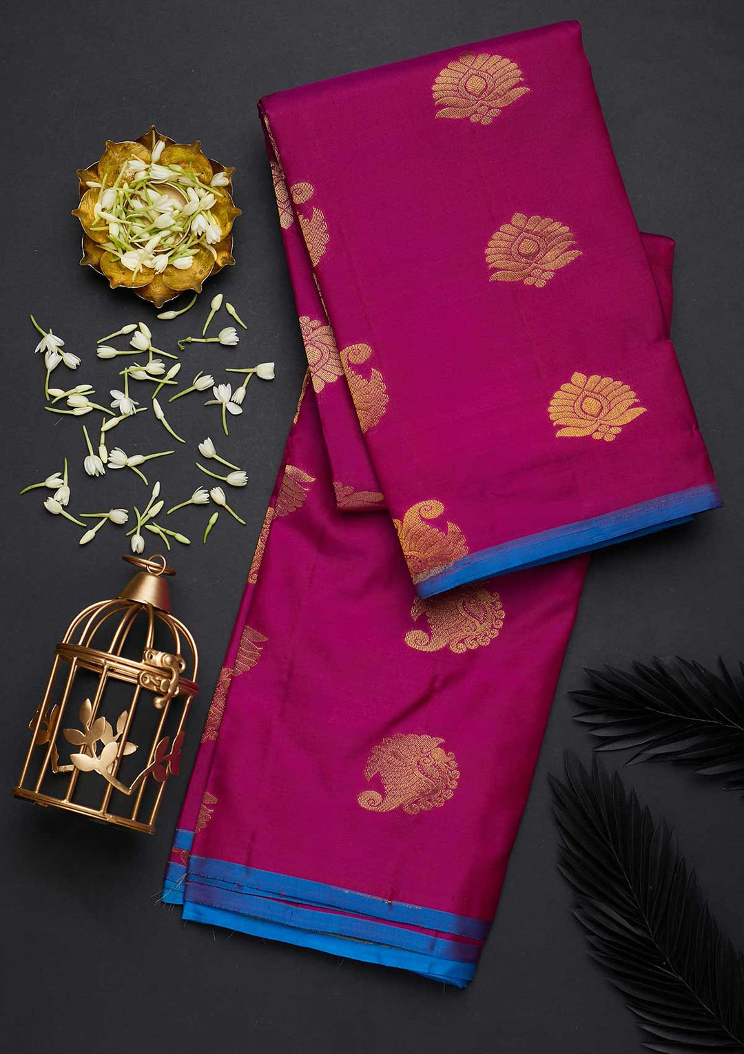 Magenta Pink Zariwork Pure Silk Designer Saree - Koskii