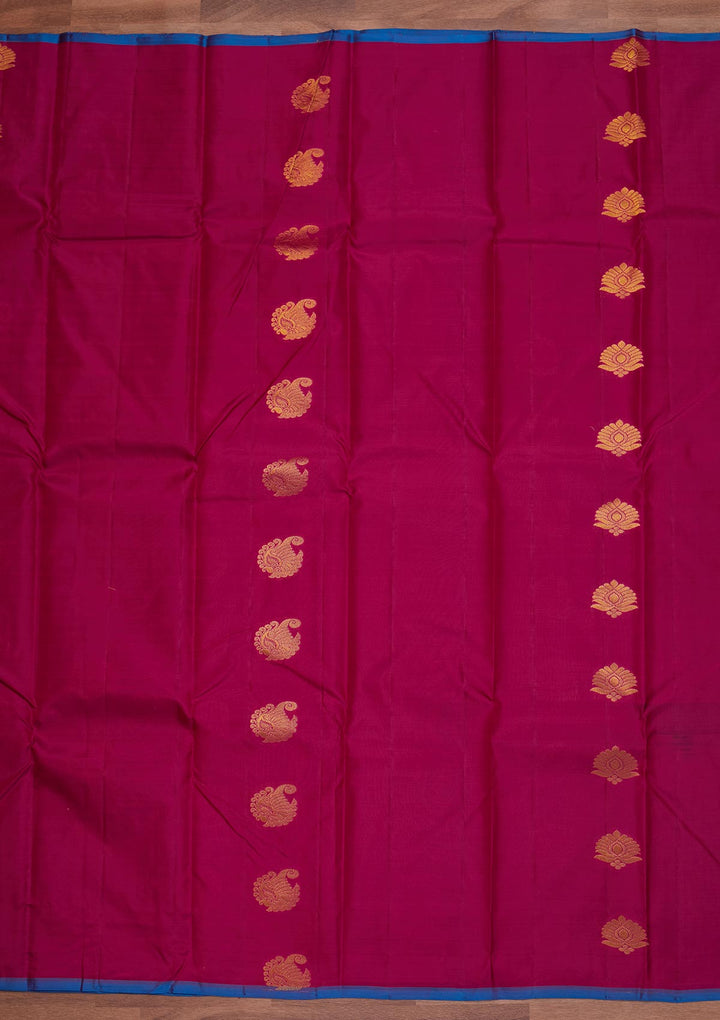 Magenta Pink Zariwork Pure Silk Designer Saree - Koskii