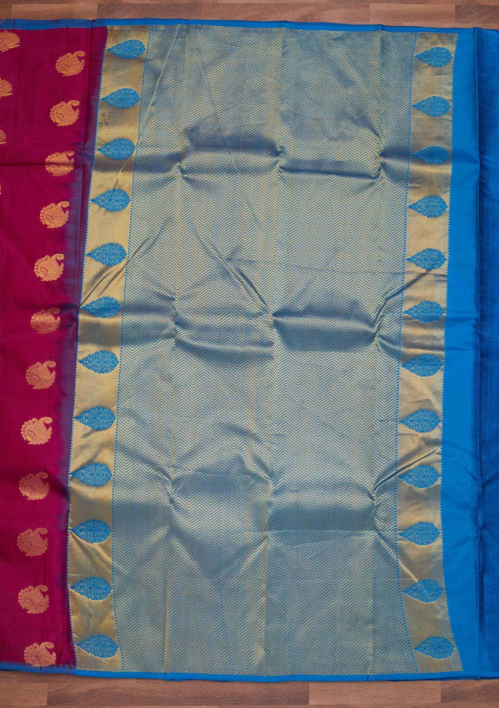 Magenta Pink Zariwork Pure Silk Designer Saree - Koskii