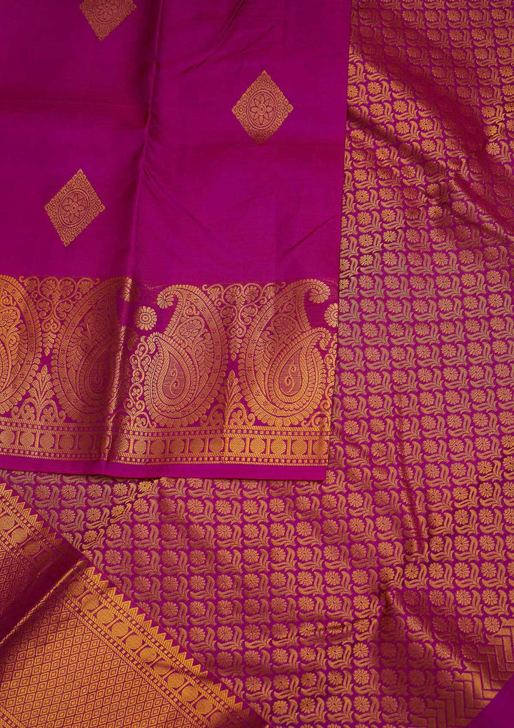 Magenta Pink Zariwork Pure Silk Designer Saree - Koskii