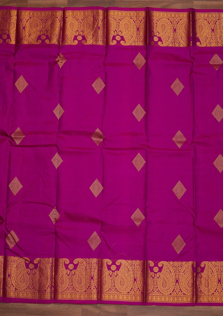 Magenta Pink Zariwork Pure Silk Designer Saree - Koskii