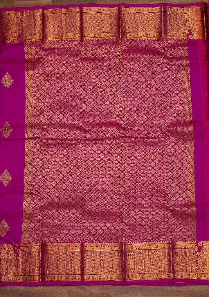 Magenta Pink Zariwork Pure Silk Designer Saree - Koskii