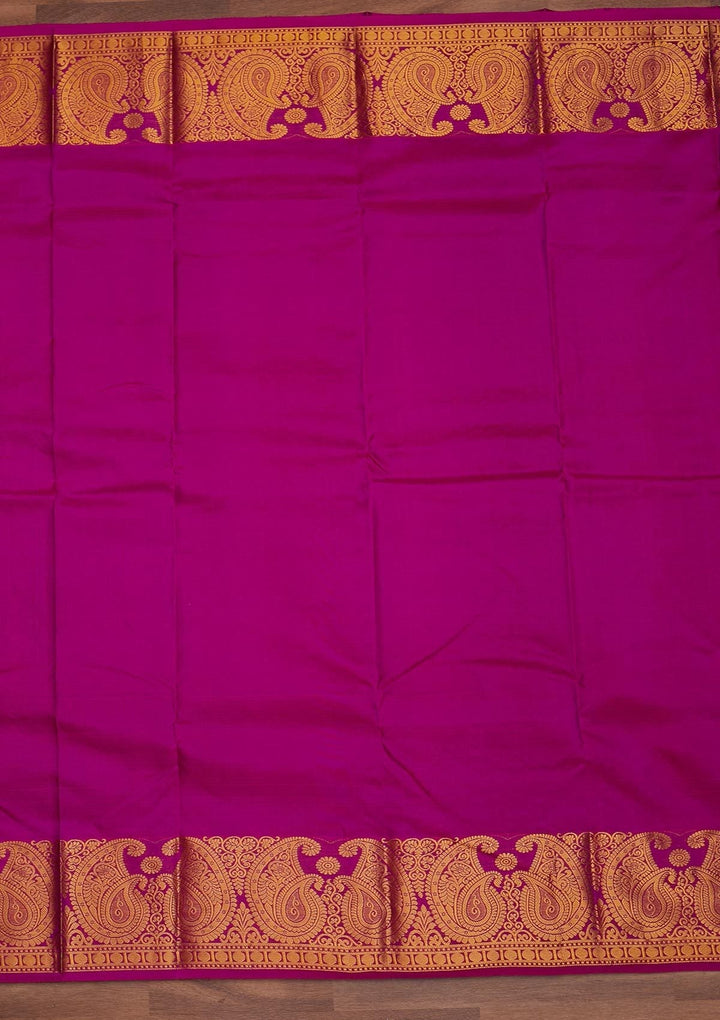 Magenta Pink Zariwork Pure Silk Designer Saree - Koskii