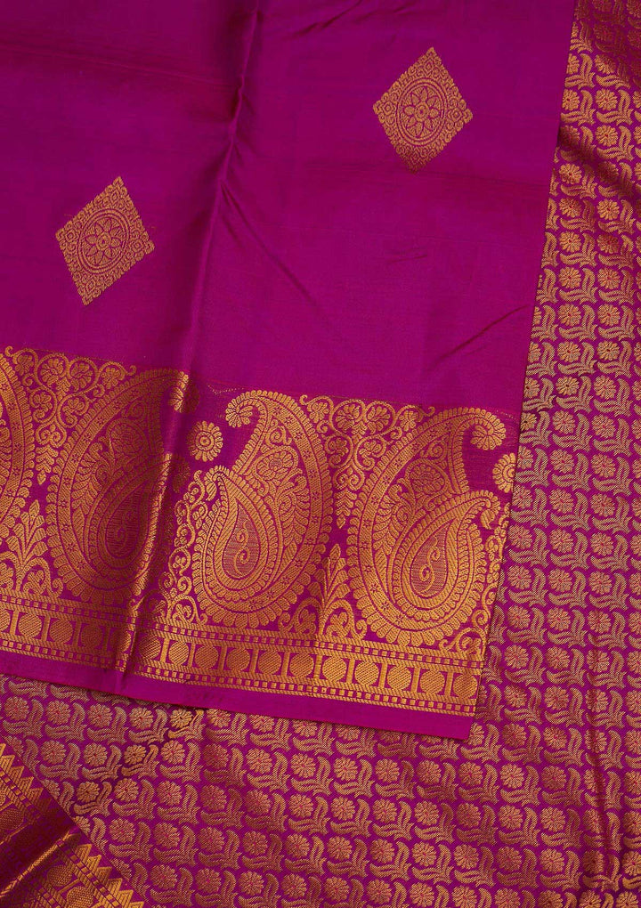 Magenta Pink Zariwork Pure Silk Designer Saree - Koskii