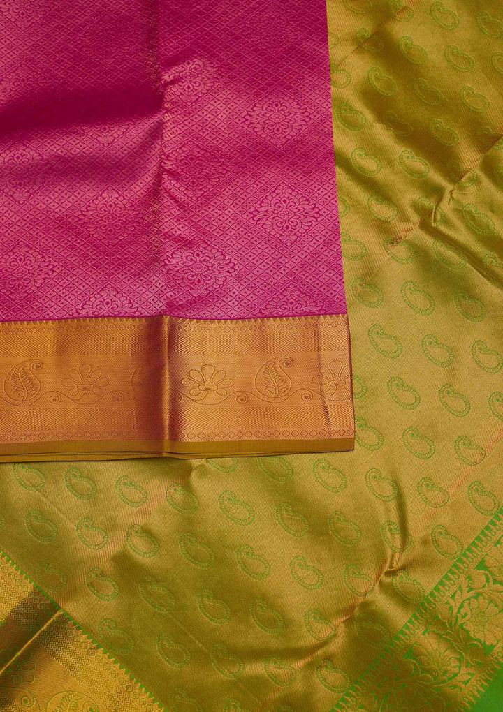Magenta Pink Zariwork Pure Silk Designer Saree - Koskii