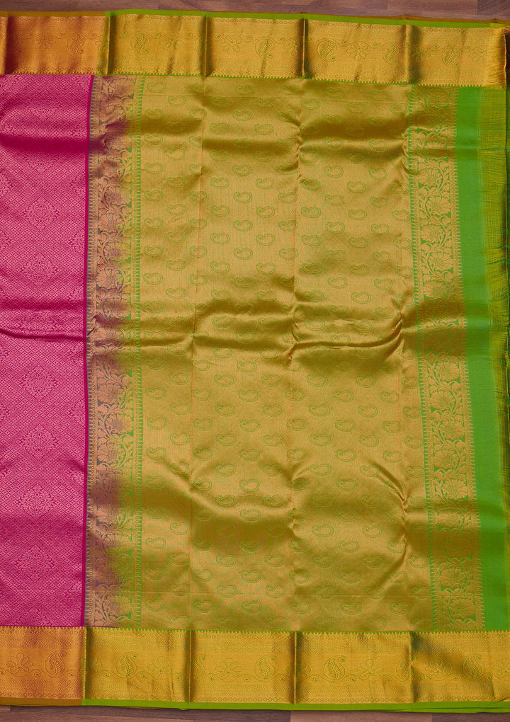 Magenta Pink Zariwork Pure Silk Designer Saree - Koskii