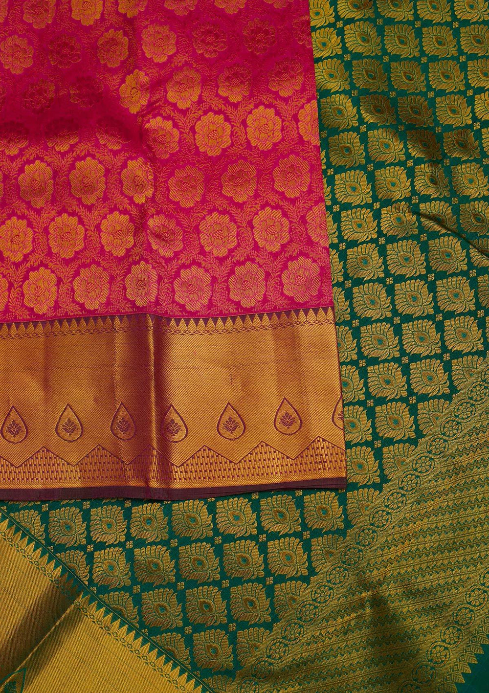 Magenta Pink Zariwork Pure Silk Designer Saree - Koskii