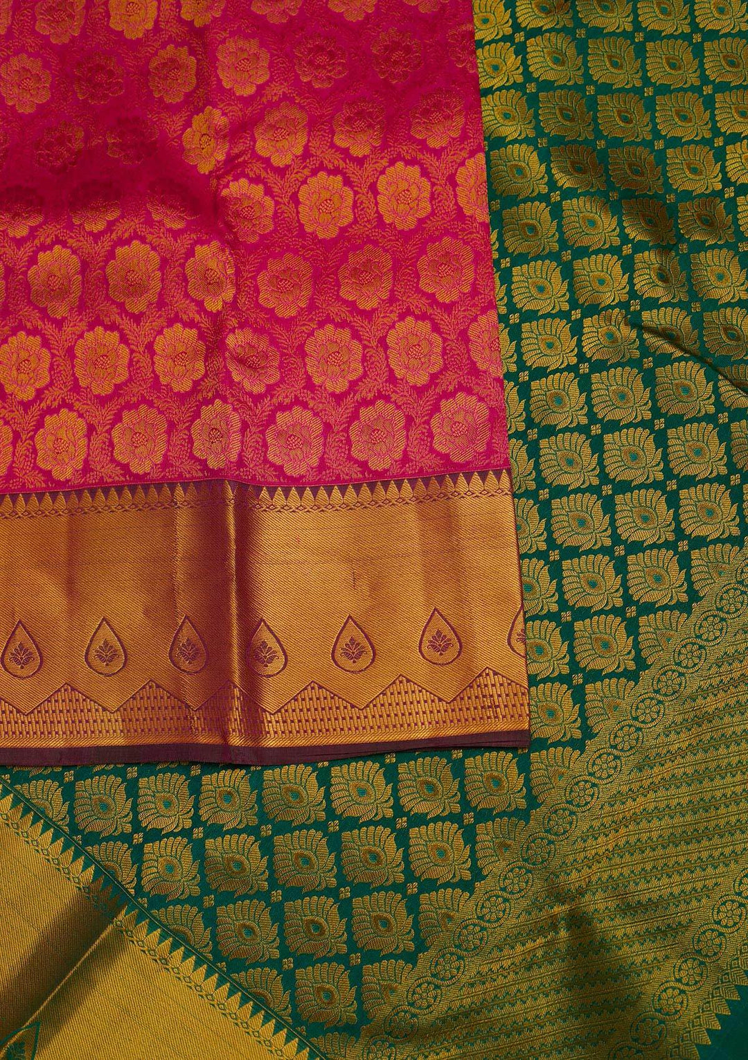 Magenta Pink Zariwork Pure Silk Designer Saree - Koskii