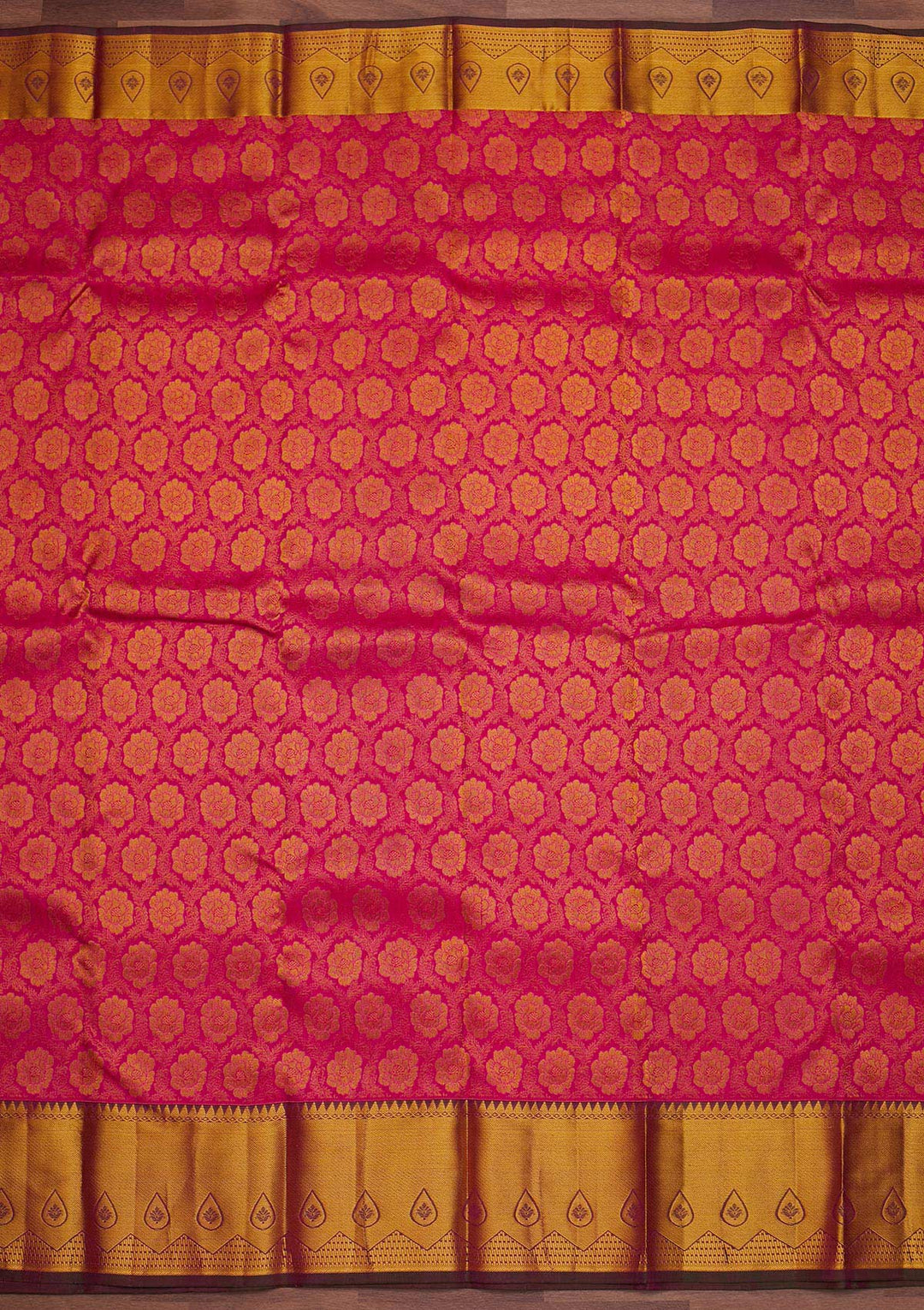 Magenta Pink Zariwork Pure Silk Designer Saree - Koskii