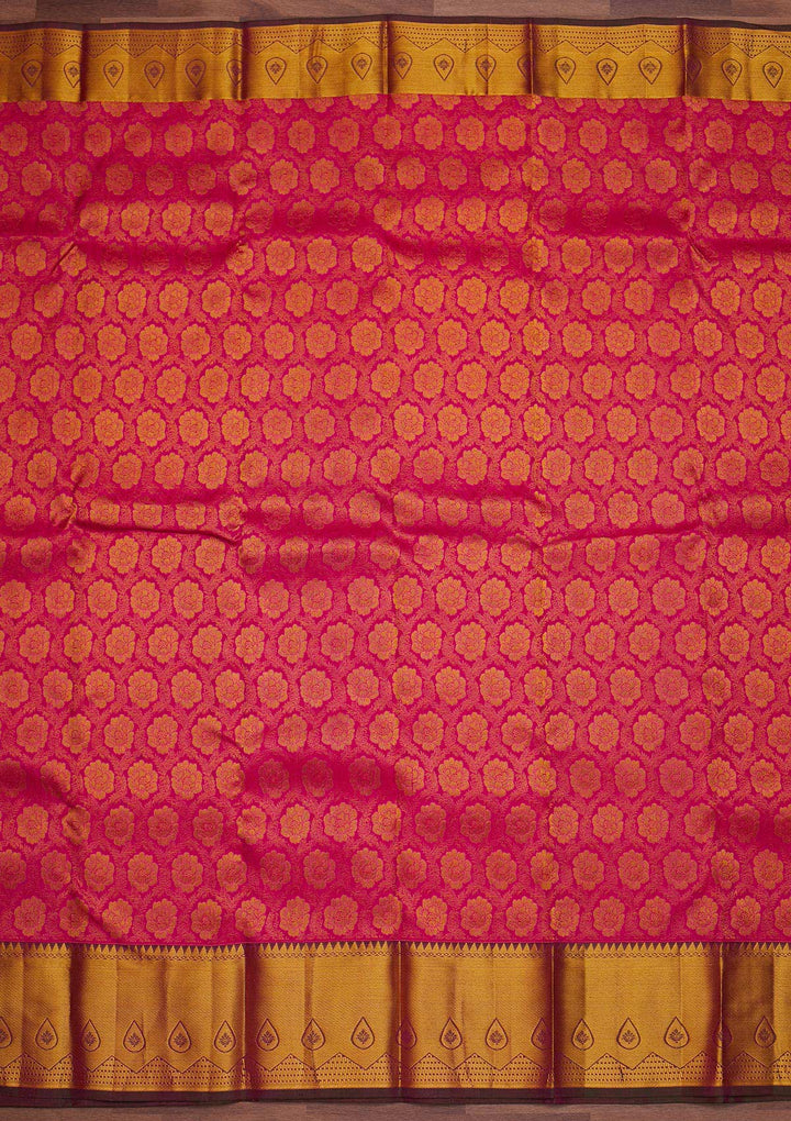 Magenta Pink Zariwork Pure Silk Designer Saree - Koskii