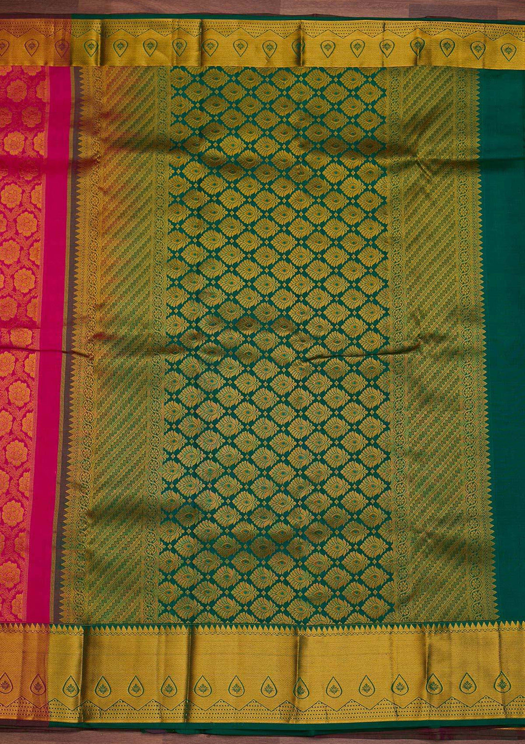 Magenta Pink Zariwork Pure Silk Designer Saree - Koskii