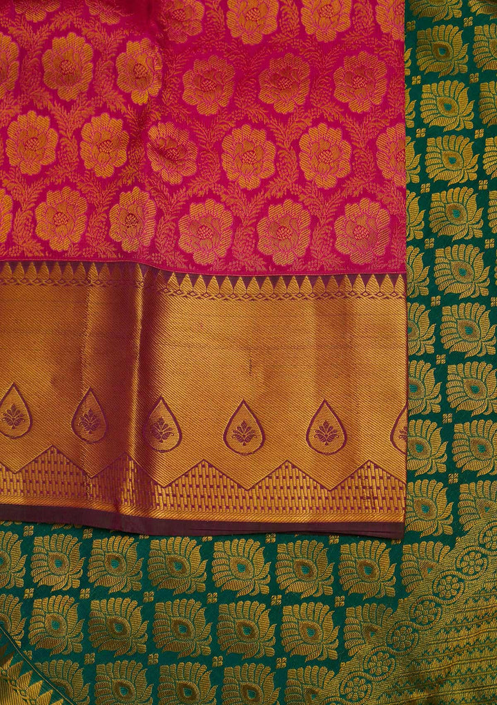 Magenta Pink Zariwork Pure Silk Designer Saree - Koskii