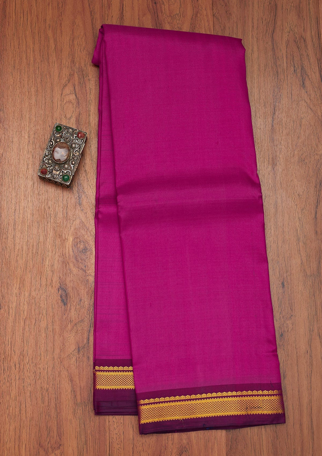 Magenta Pink Zariwork Pure Silk Saree- Koskii