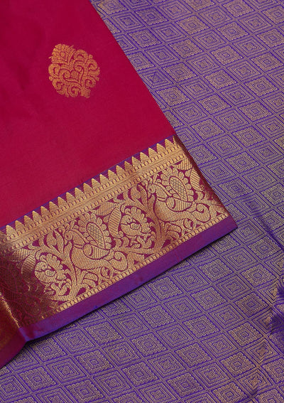 Magenta Pink Zariwork Pure Silk Saree-Koskii
