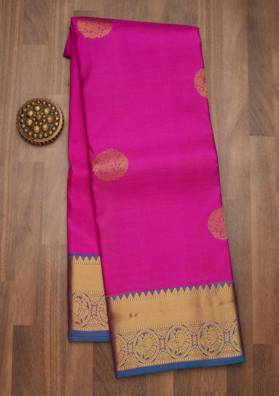 Magenta Pink Zariwork Pure Silk Saree-Koskii