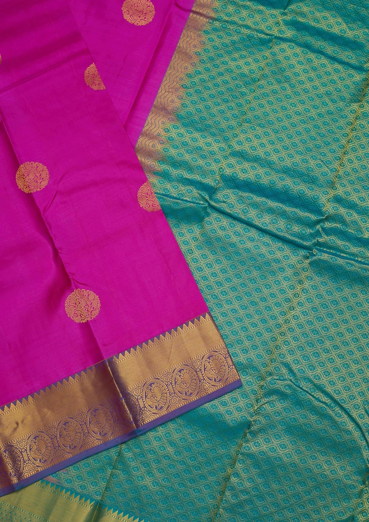Magenta Pink Zariwork Pure Silk Saree-Koskii