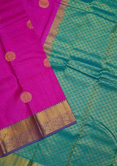 Magenta Pink Zariwork Pure Silk Saree-Koskii