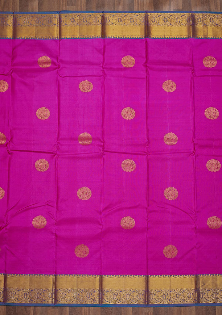 Magenta Pink Zariwork Pure Silk Saree-Koskii