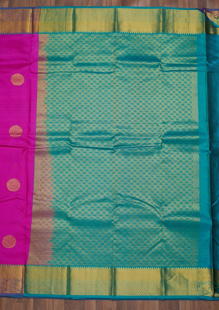 Magenta Pink Zariwork Pure Silk Saree-Koskii