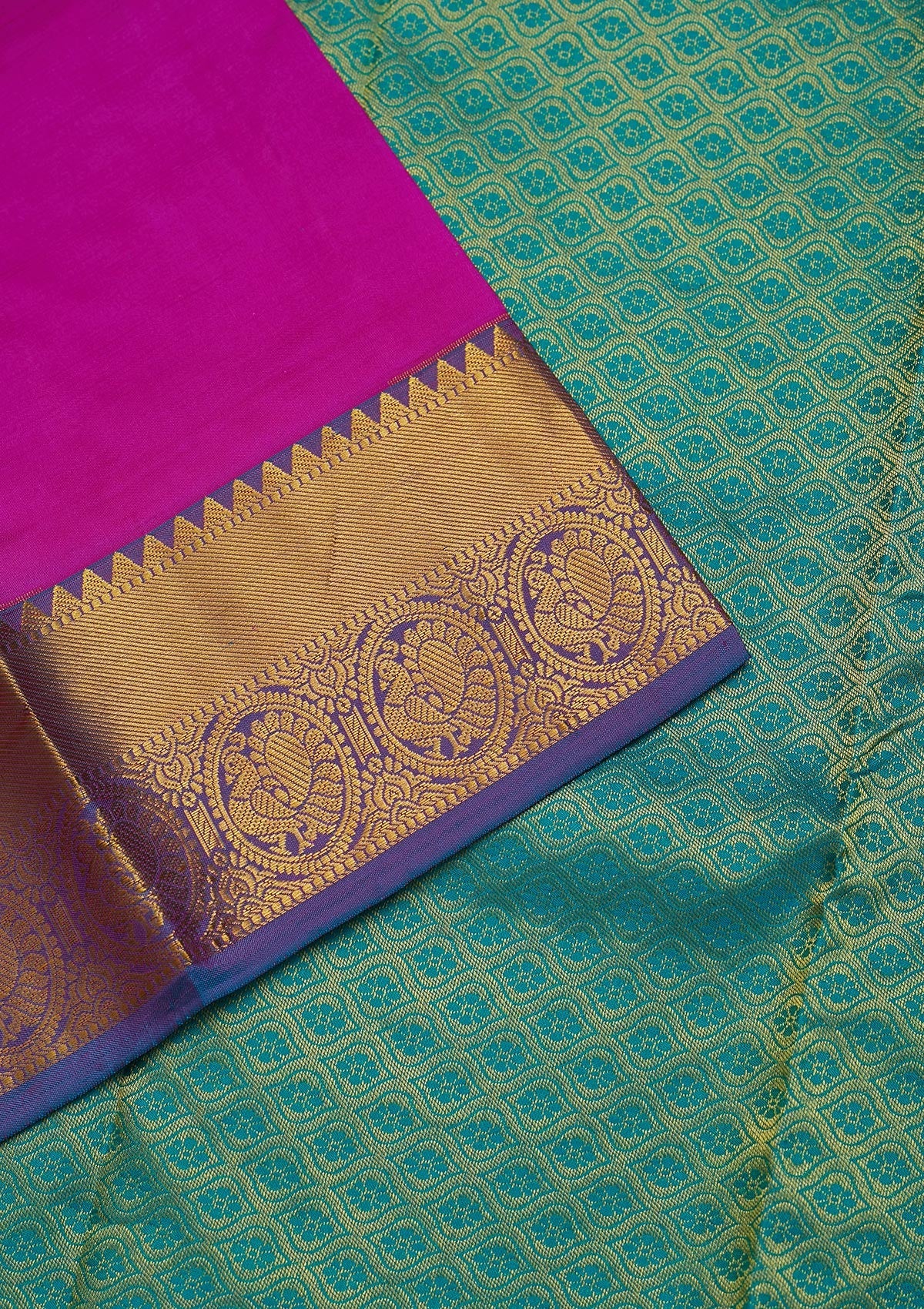 Magenta Pink Zariwork Pure Silk Saree-Koskii