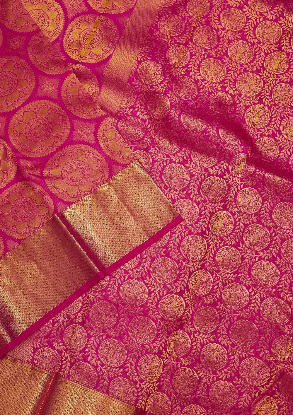 Magenta Pink Zariwork Pure Silk Saree-Koskii