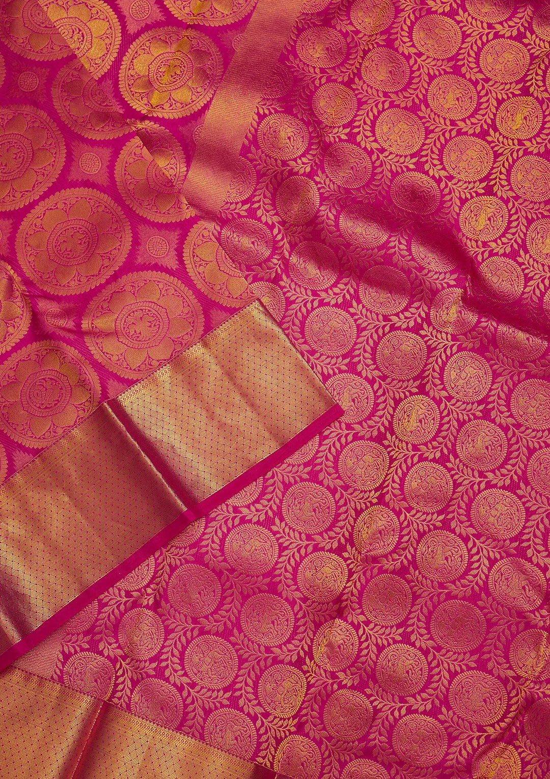 Magenta Pink Zariwork Pure Silk Saree-Koskii