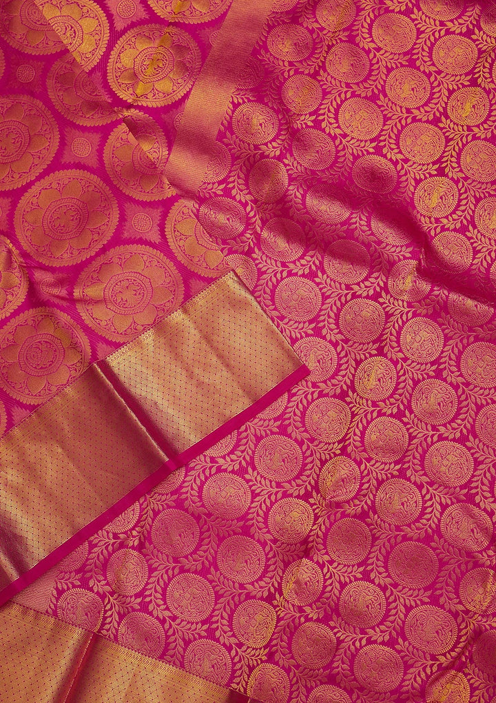 Magenta Pink Zariwork Pure Silk Saree-Koskii
