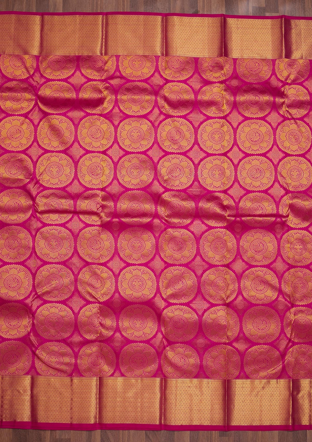 Magenta Pink Zariwork Pure Silk Saree-Koskii