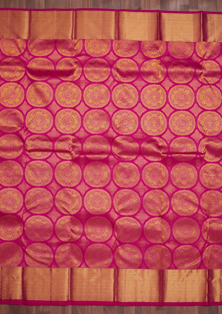 Magenta Pink Zariwork Pure Silk Saree-Koskii
