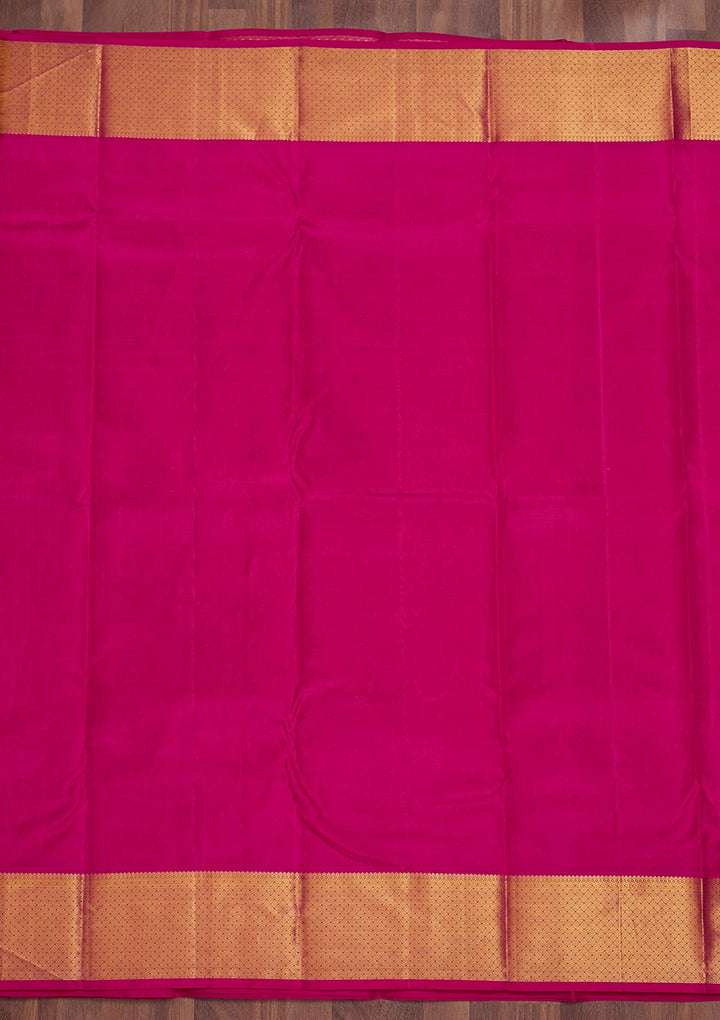 Magenta Pink Zariwork Pure Silk Saree-Koskii