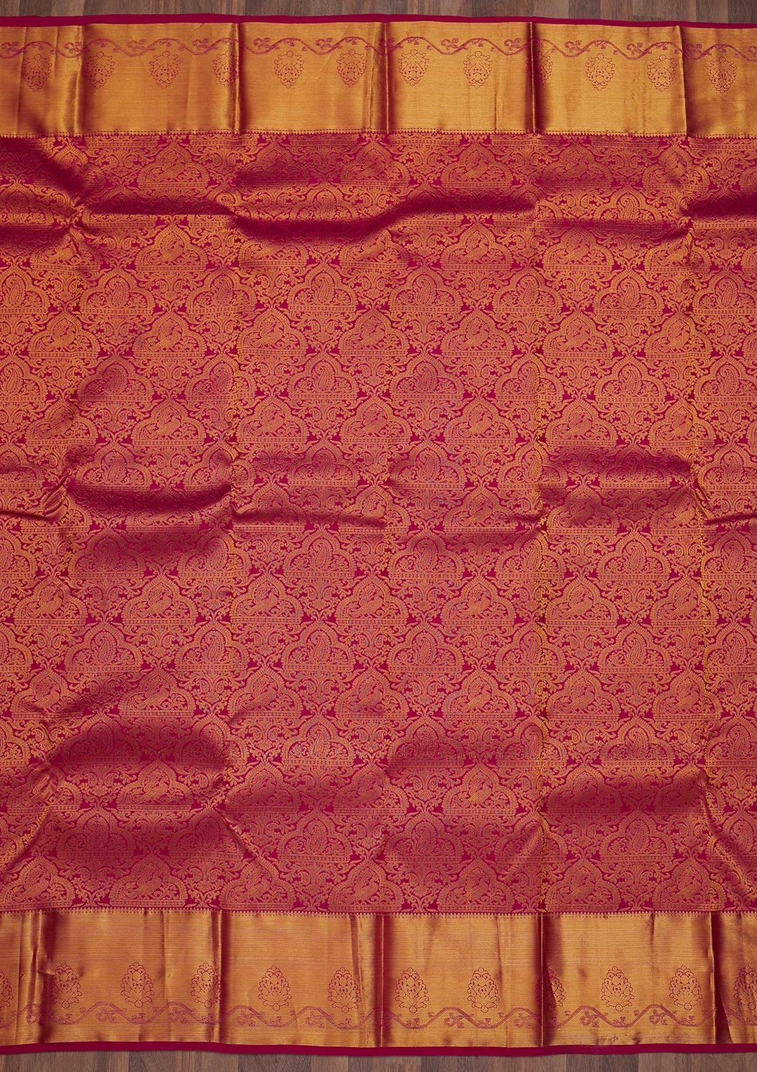 Magenta Pink Zariwork Pure Silk Saree-Koskii