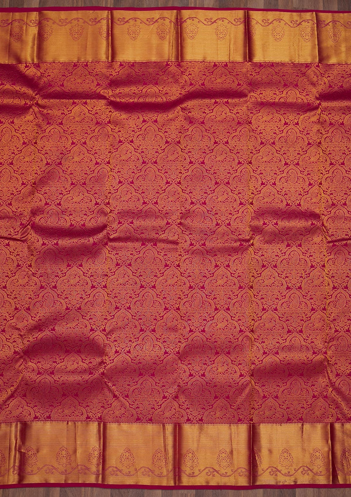 Magenta Pink Zariwork Pure Silk Saree-Koskii