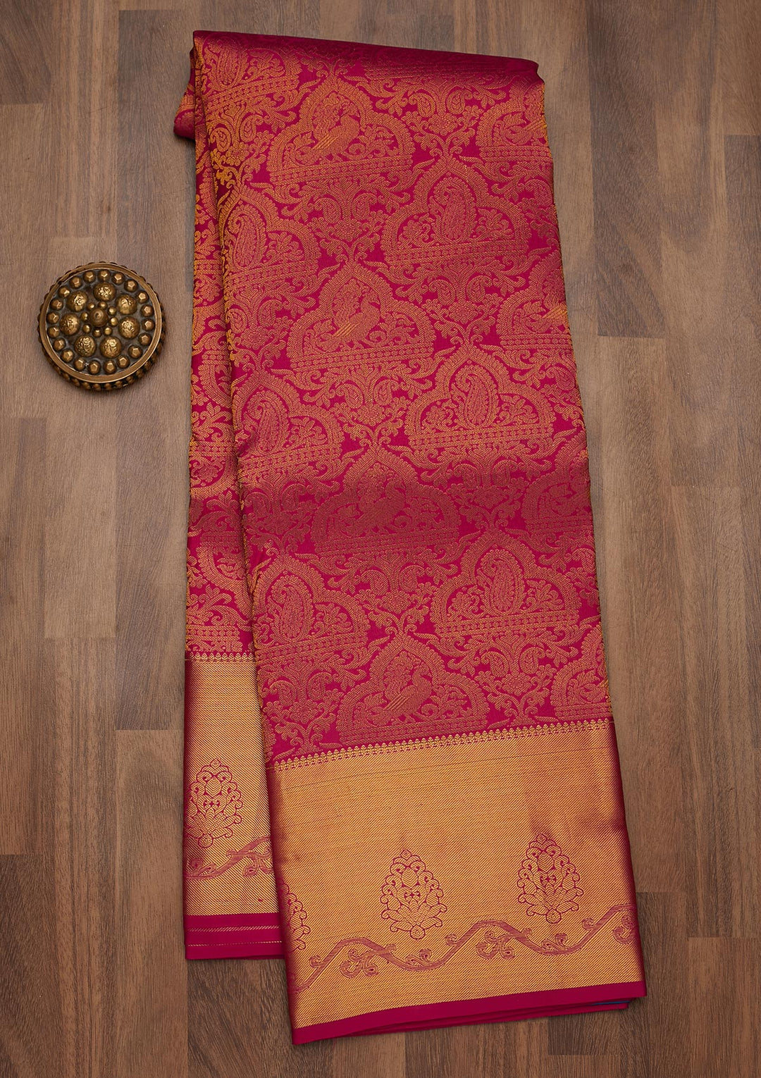 Magenta Pink Zariwork Pure Silk Saree-Koskii