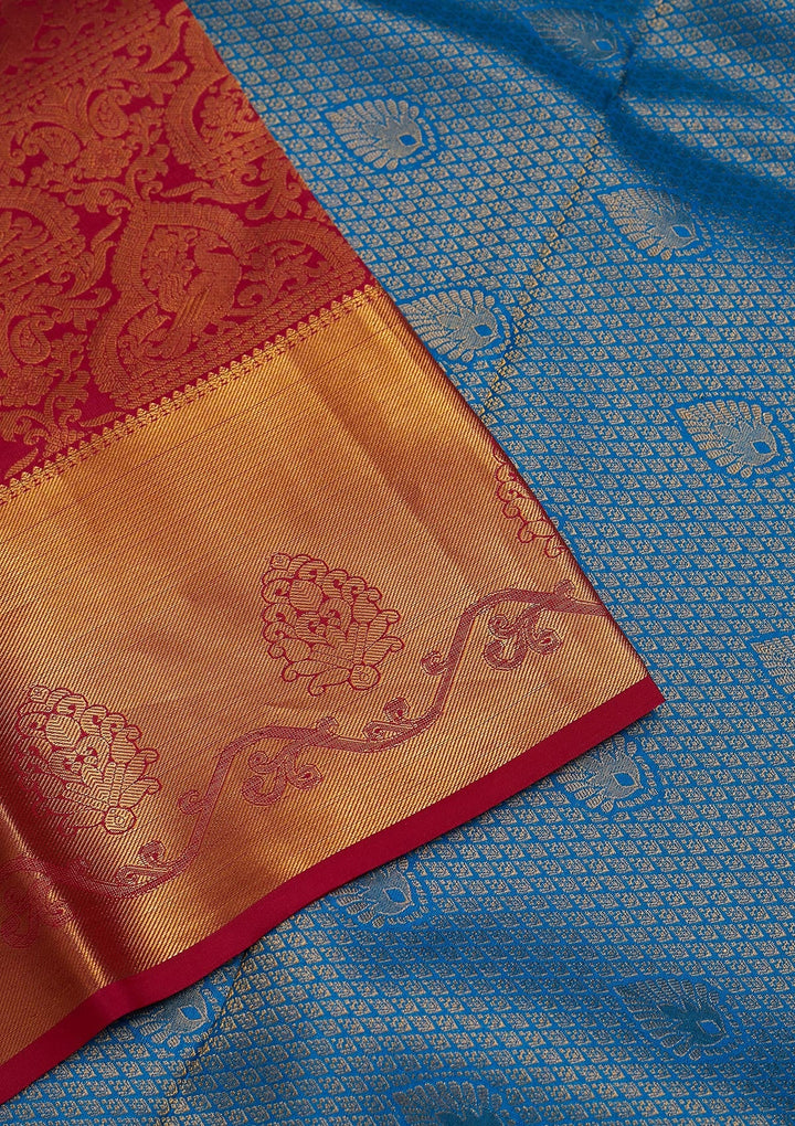Magenta Pink Zariwork Pure Silk Saree-Koskii