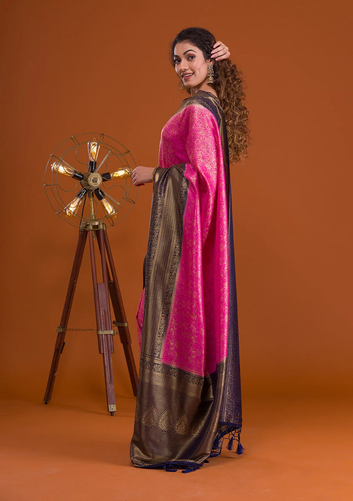 Magenta Pink Zariwork Banarasi Saree-Koskii