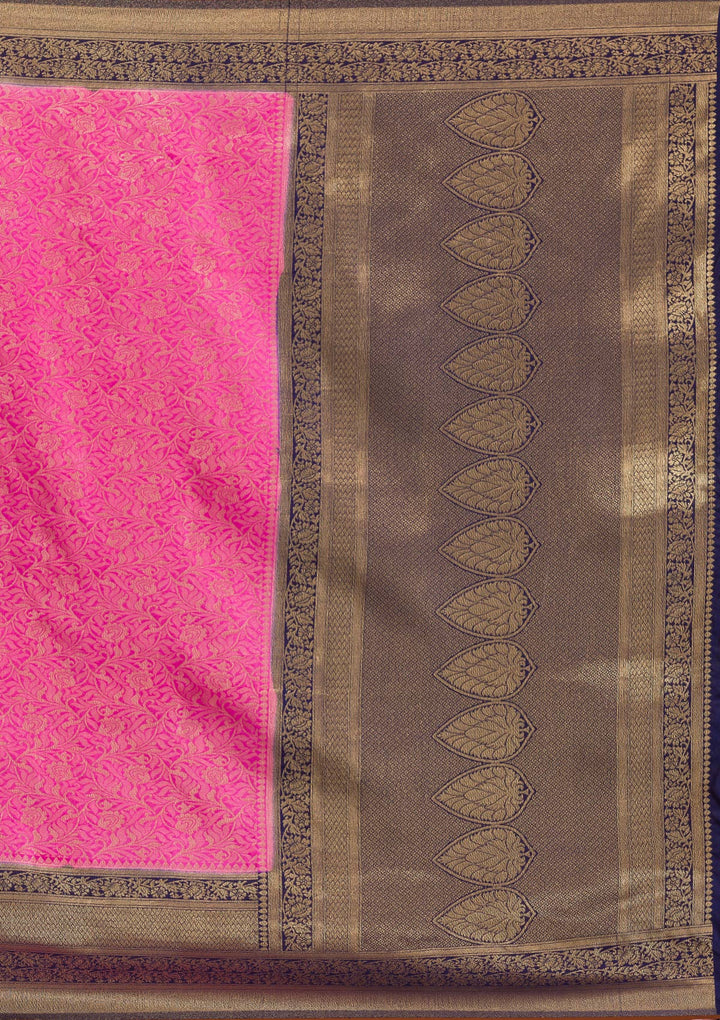 Magenta Pink Zariwork Banarasi Saree-Koskii