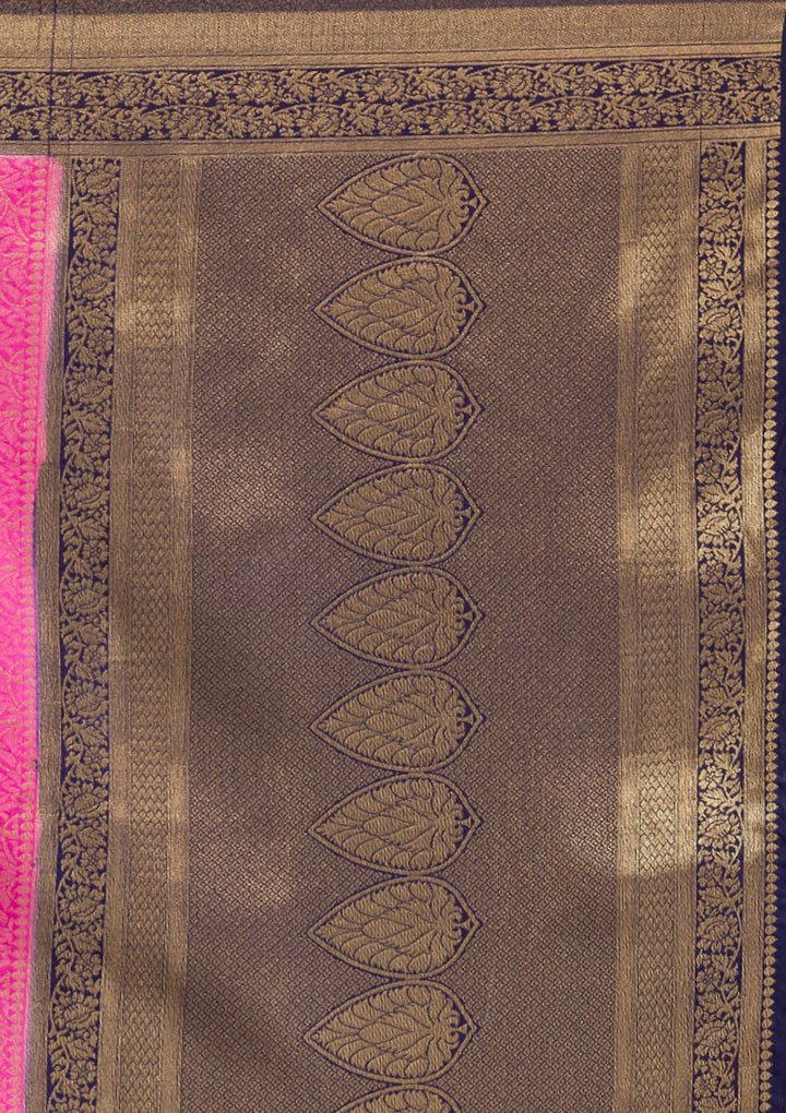 Magenta Pink Zariwork Banarasi Saree-Koskii