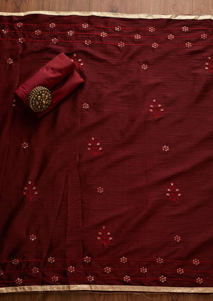 Maroon Cutdana Georgette Designer Semi-Stitched Salwar Suit - Koskii