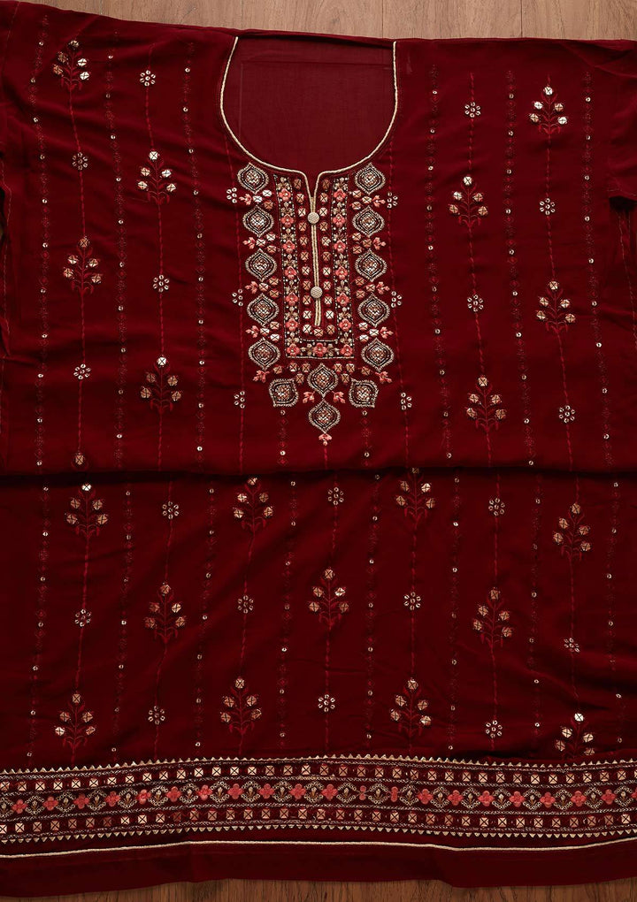 Maroon Cutdana Georgette Designer Semi-Stitched Salwar Suit - Koskii
