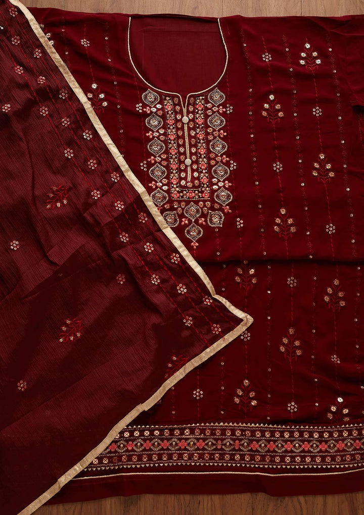 Maroon Cutdana Georgette Designer Semi-Stitched Salwar Suit - Koskii