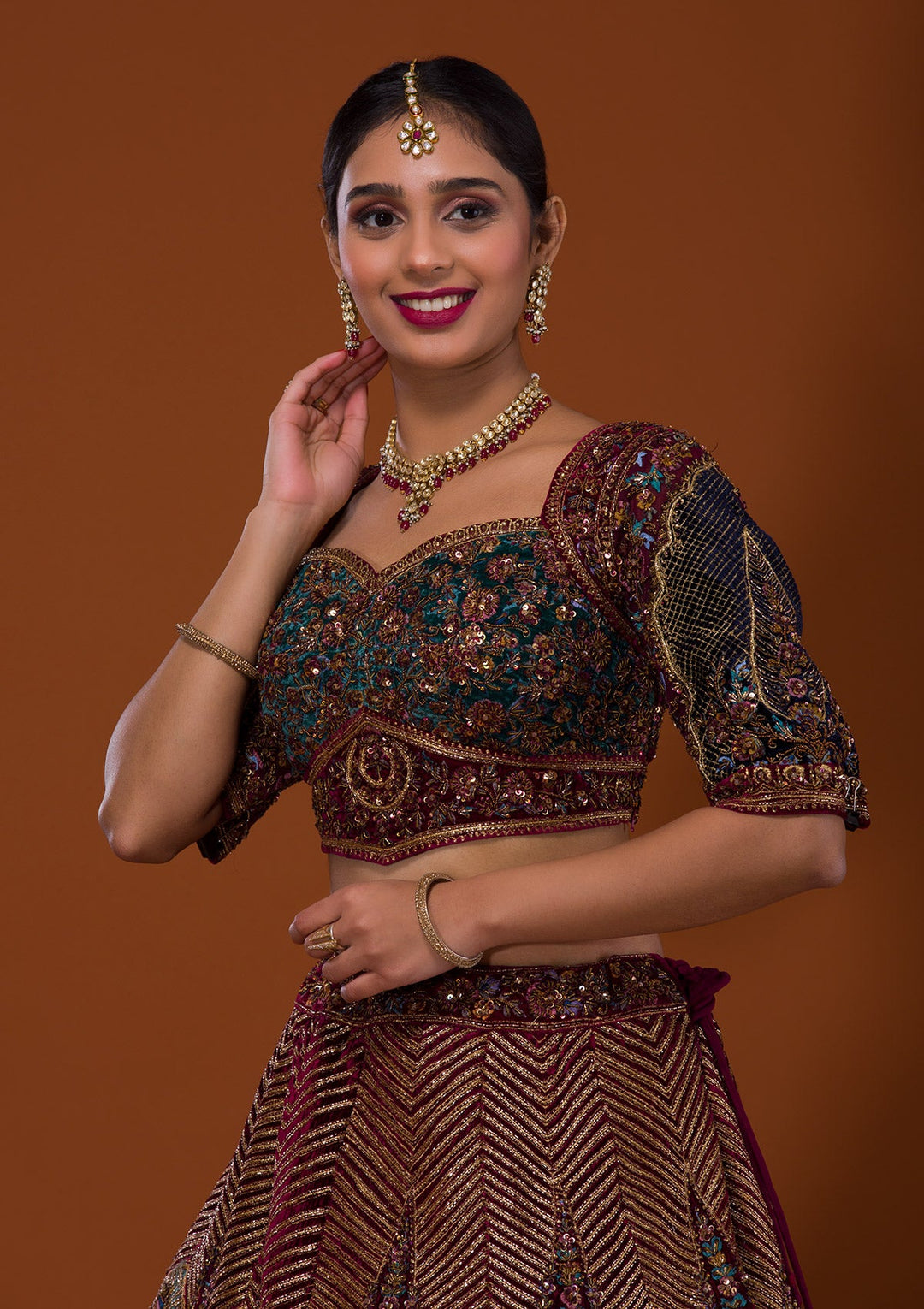 Maroon Cutdana Net Lehenga-Koskii