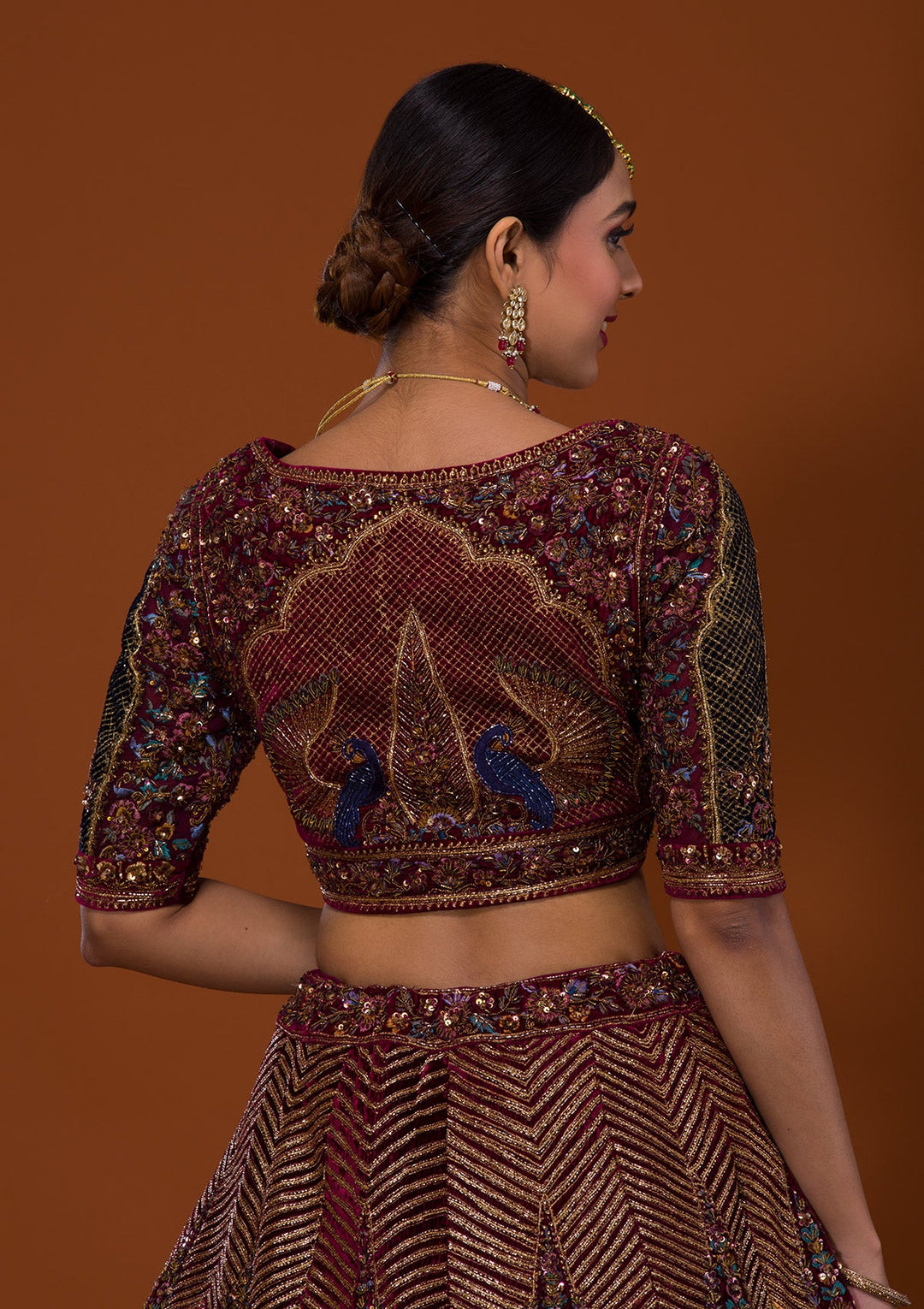 Maroon Cutdana Net Lehenga-Koskii