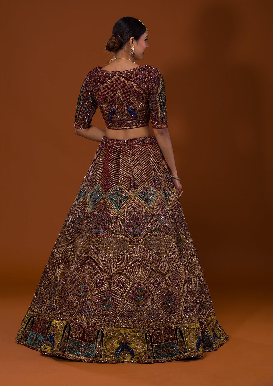 Maroon Cutdana Net Lehenga-Koskii