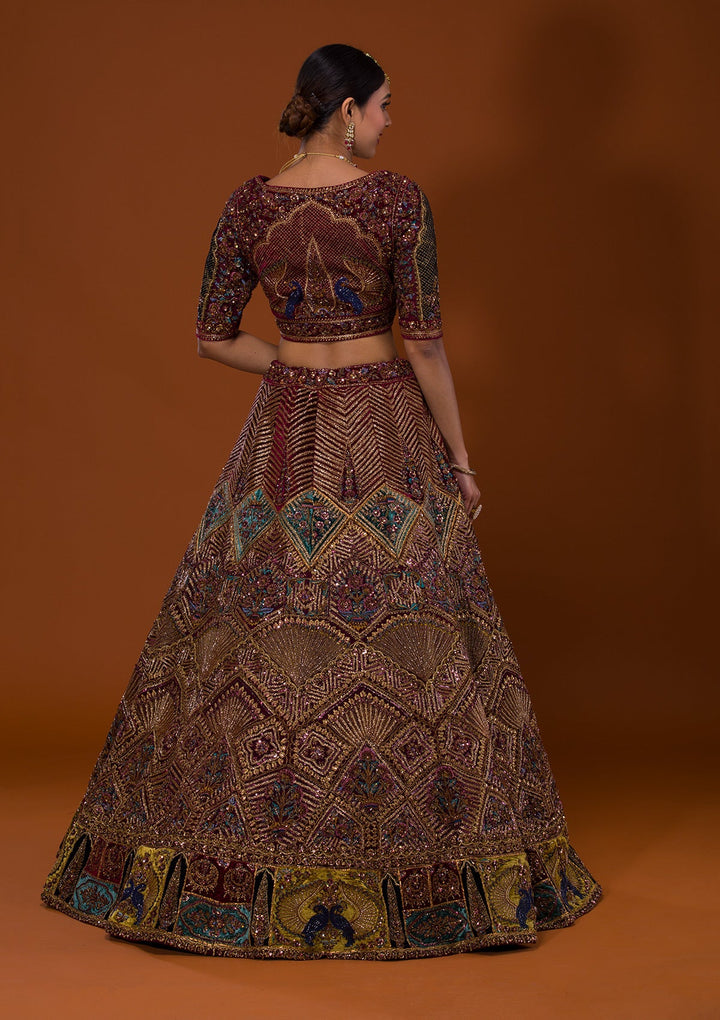 Maroon Cutdana Net Lehenga-Koskii