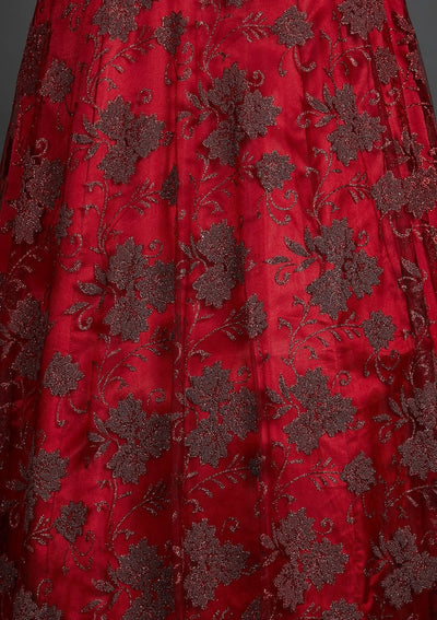 Maroon Glitter Net Designer Gown - Koskii