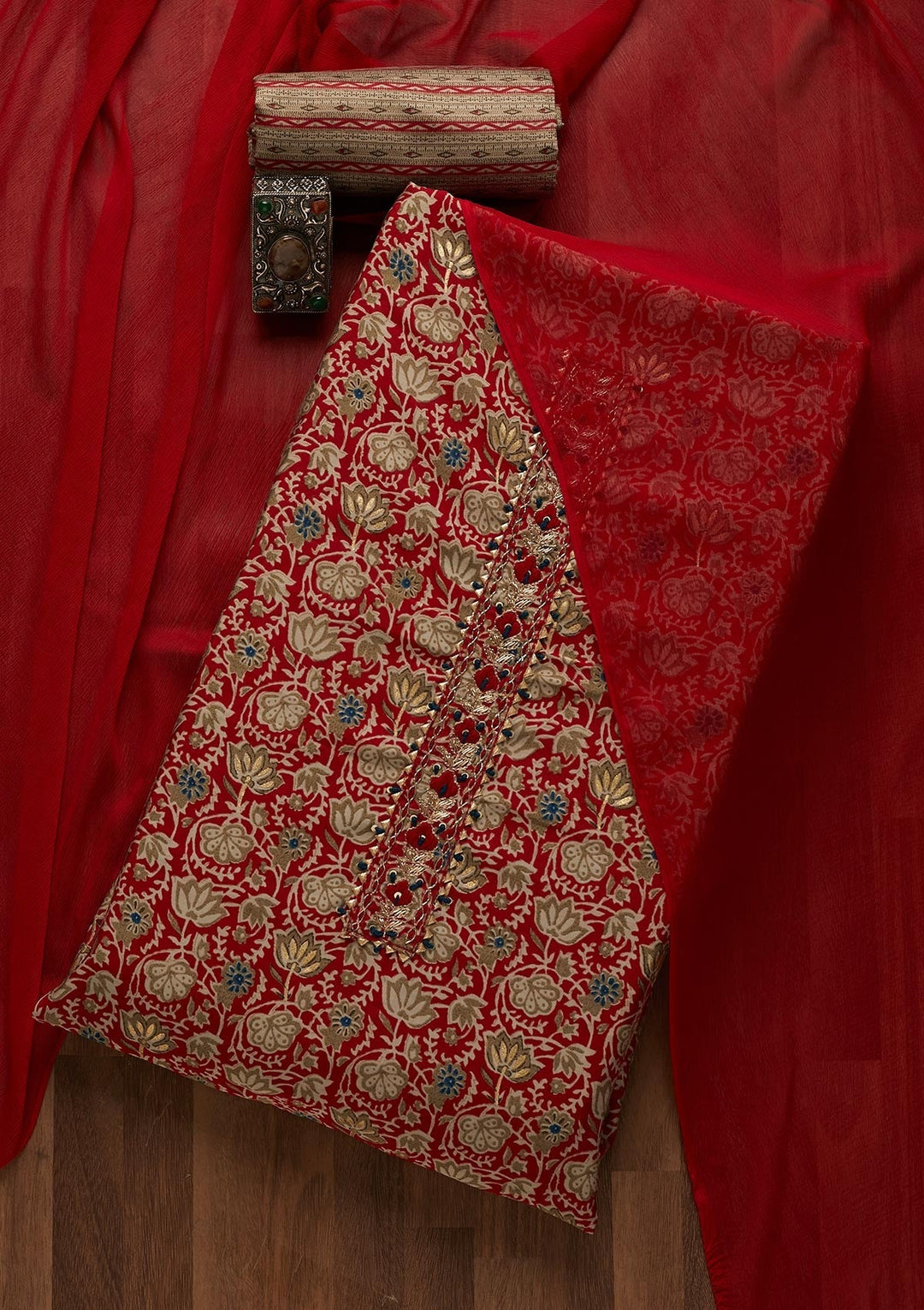 Maroon Gotapatti Cotton Unstitched Salwar Suit-Koskii