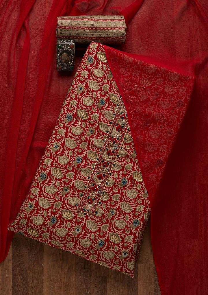 Maroon Gotapatti Cotton Unstitched Salwar Suit-Koskii