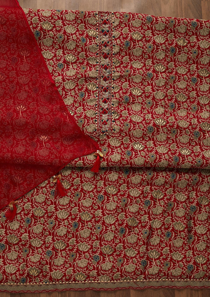 Maroon Gotapatti Cotton Unstitched Salwar Suit-Koskii